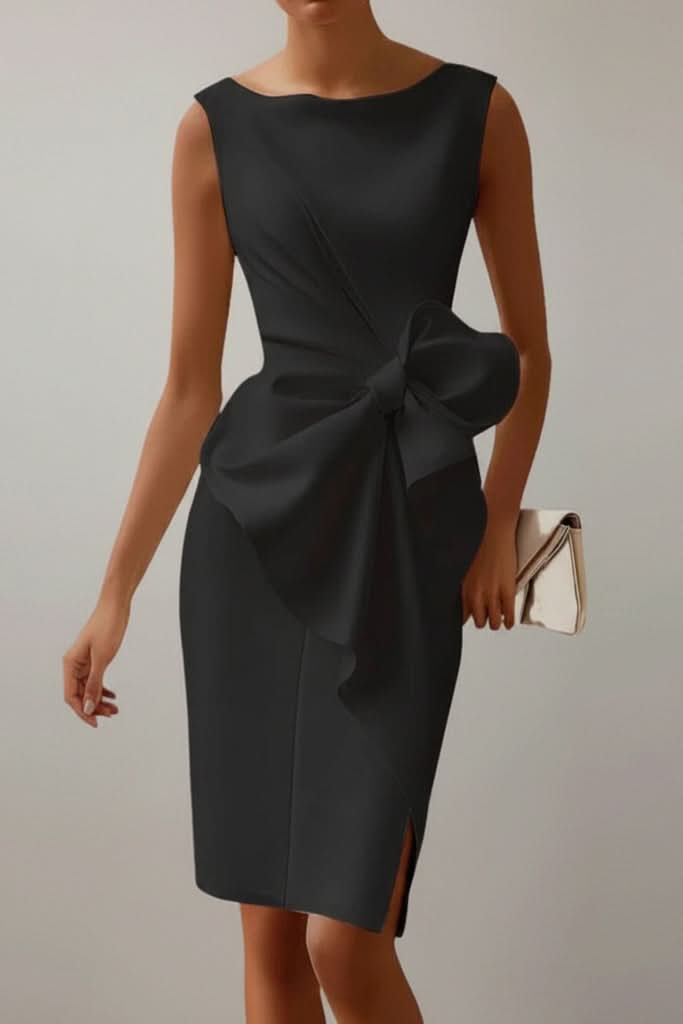 Women's formal black dress, sleek silhouette, perfect for sophisticated evening wear and occasions.