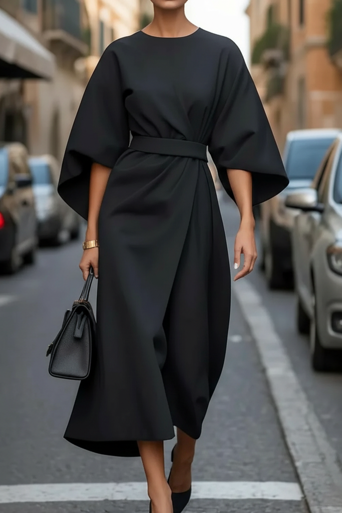 Flattering women's evening dress, a classic midi style perfect for formal parties and elegant occasions.