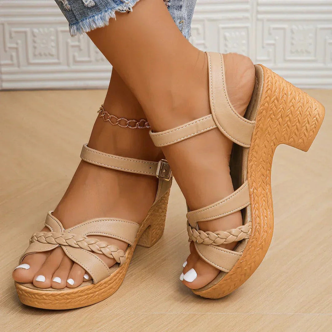 Comfortable women's platform block heel sandals, ideal for spring & summer wear.
