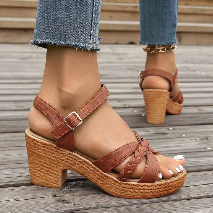 Stylish women's party sandals with a block heel & ankle strap for an elegant look.