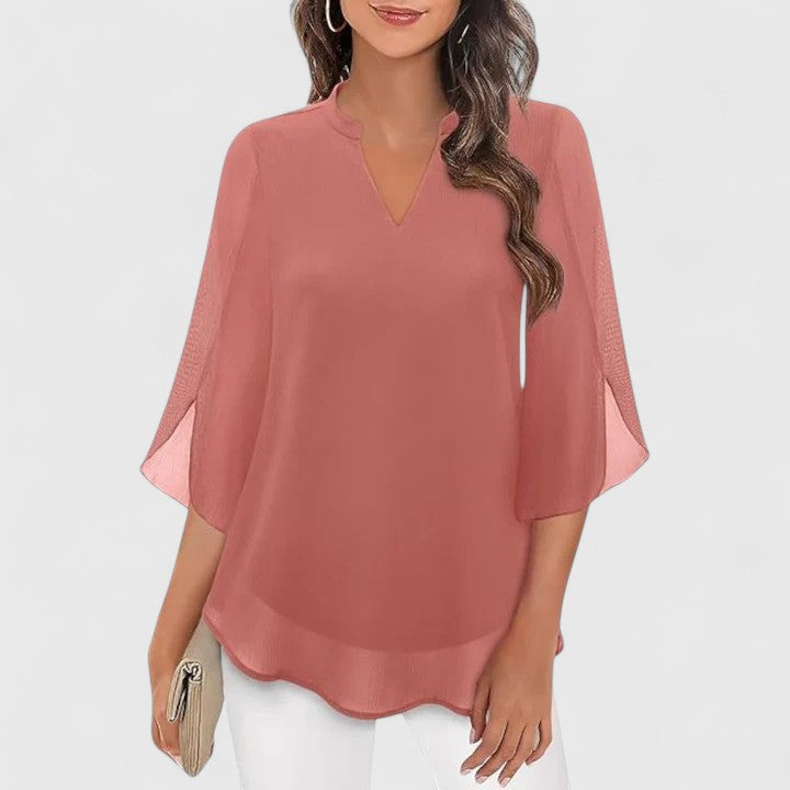 Trendy formal women's blouse, a sophisticated long sleeve top for workwear and special events.