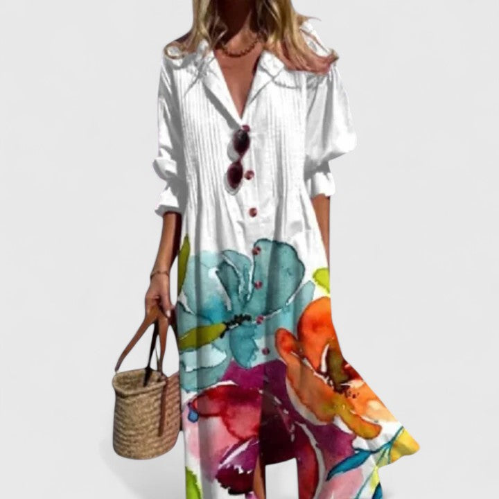Comfortable women's boho dress, vibrant colors, versatile for effortless free-spirit summer fashion.