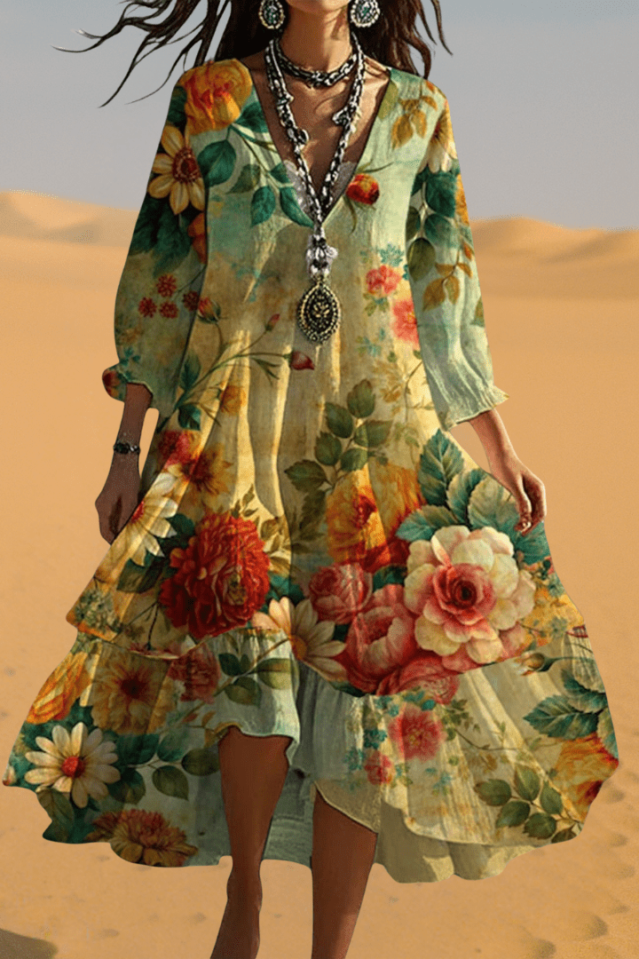 Ladies' flowing vintage boho maxi dress for effortless summer style, a chic choice for any casual or elegant occasion.