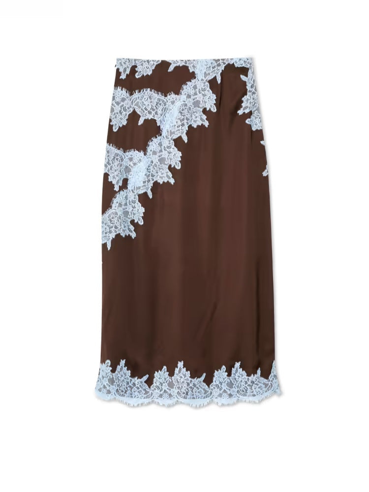 Chic brown tie-dye flowing maxi dress for women, featuring a halter V-neck and an elegant high side slit.