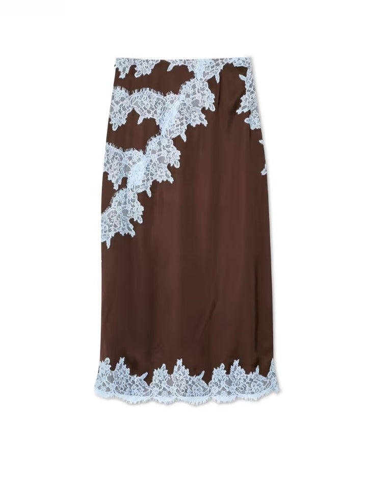Chic brown tie-dye flowing maxi dress for women, featuring a halter V-neck and an elegant high side slit.