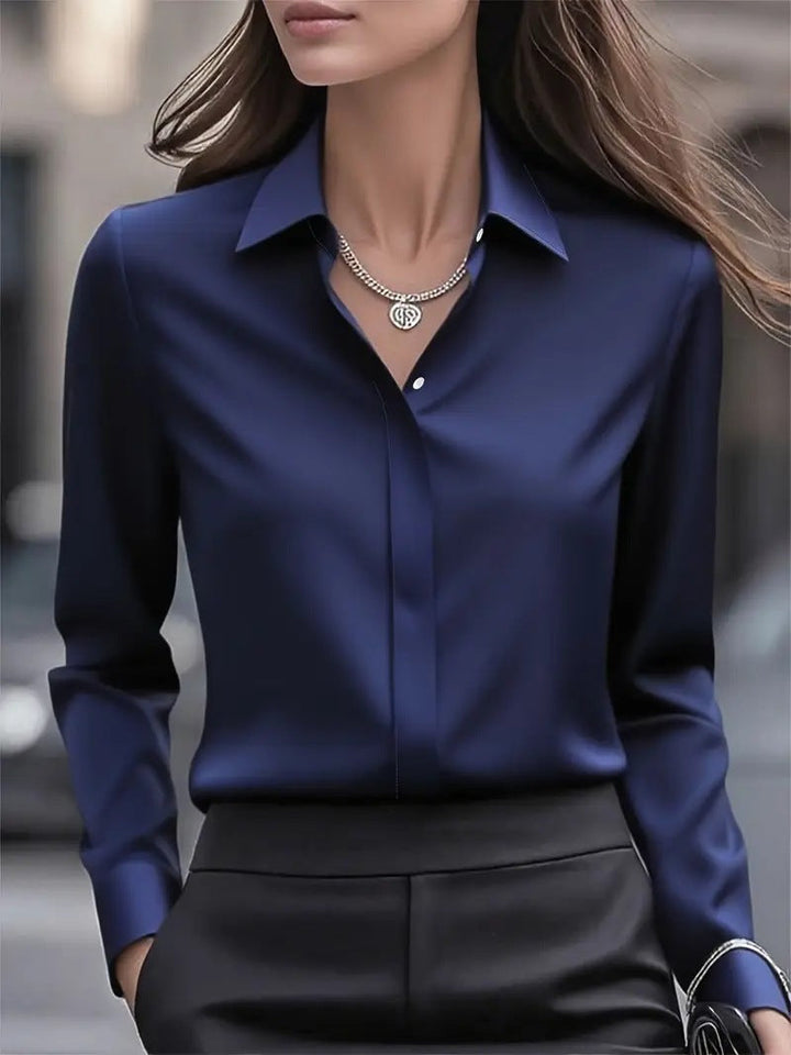 Ladies' fashion: button-front long sleeve blouse, an elegant and versatile top for all women.