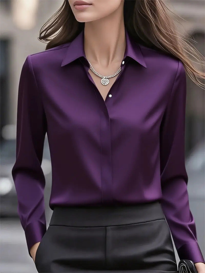Effortless style: women's button-front long sleeve blouse, a versatile top for ladies' fashion.