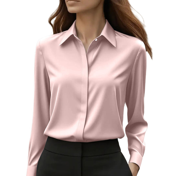 Women's elegant long sleeve button-front blouse, perfect for work or sophisticated daily styling.
