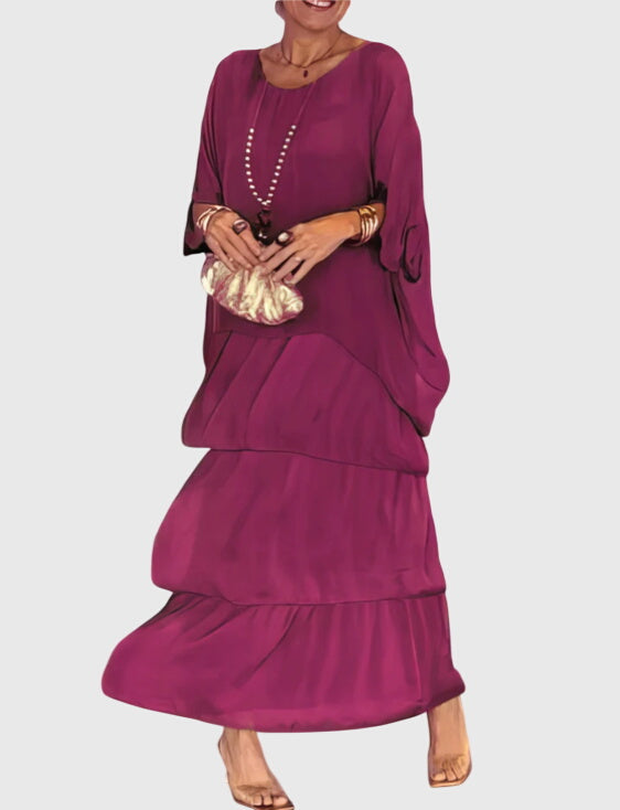 Women's elegant button-up maxi dress, flowy fabric, relaxed fit, perfect for formal gatherings.