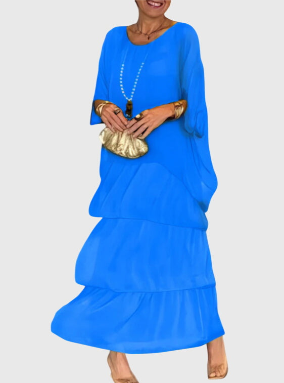 Half-sleeve button-up maxi dress for women, elegant, relaxed fit, ideal for formal parties.