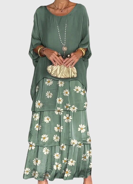 Elegant women's formal maxi dress, button-up design, flowy and relaxed fit for comfort.