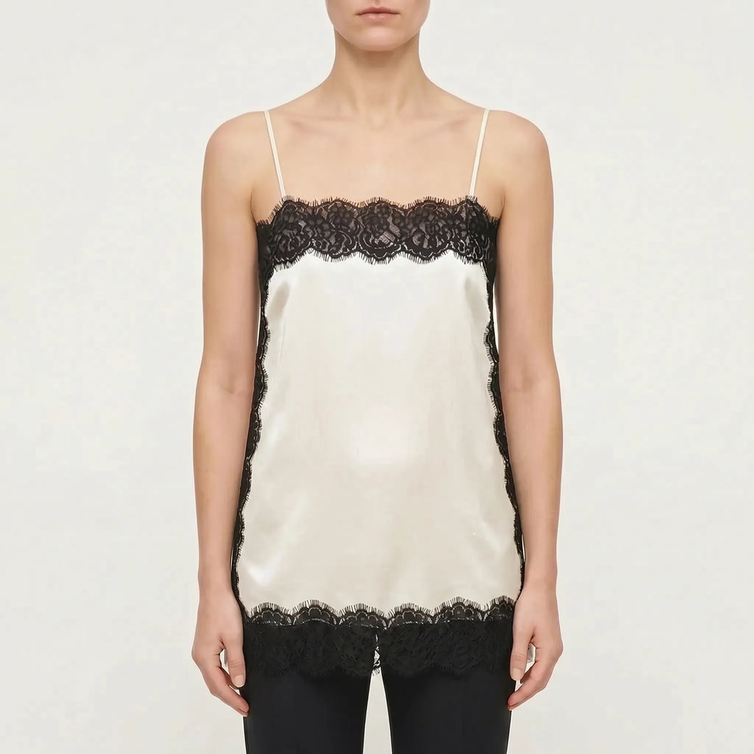 Women's elegant lace camisole top, a chic sleeveless piece perfect for layering or warm weather.