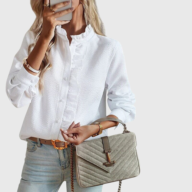 Classic women's chic blouse, an elegant long sleeve top perfect for office wear or a stylish casual look.