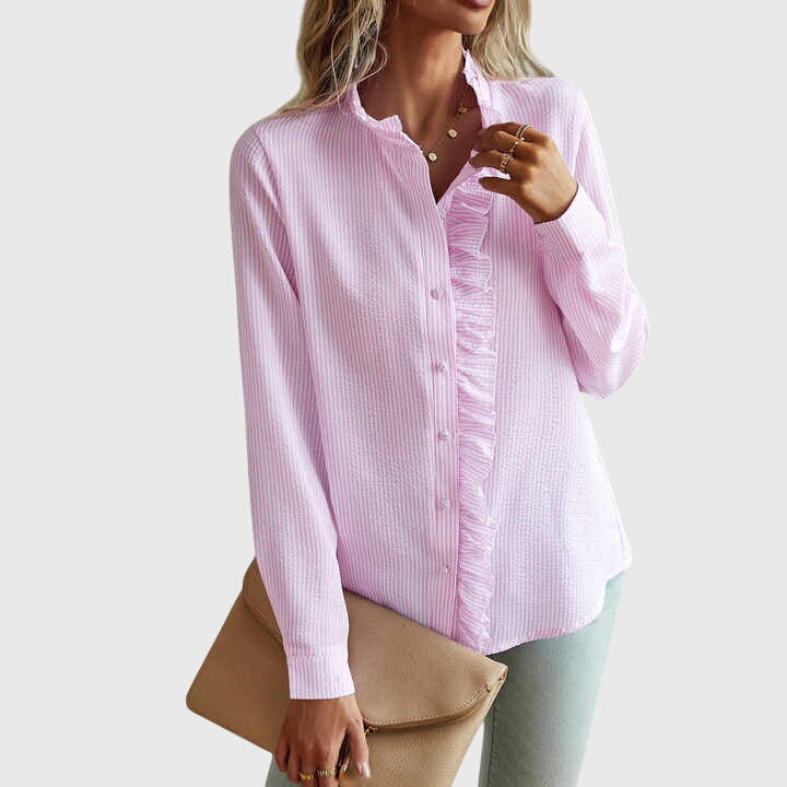 Casual style women's elegant top, a chic long sleeve blouse with a flattering fit for spring fashion.