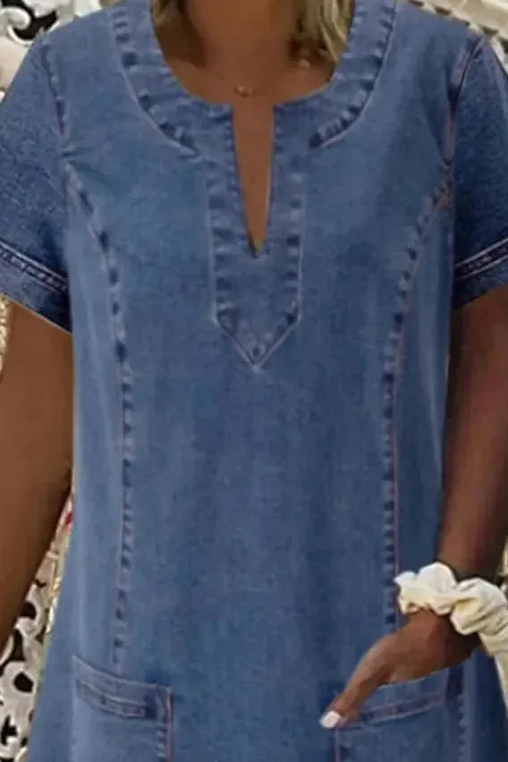 Sophisticated long sleeve blue midi dress for women, A-line cut, classic elegant style, ideal for formal & casual wear.
