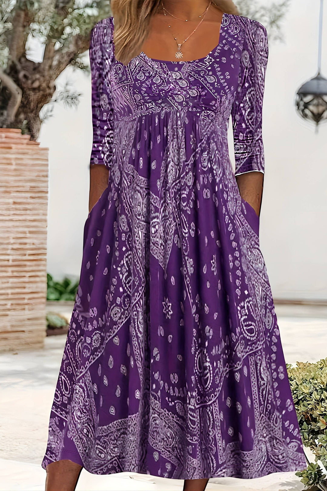 Versatile women's classic midi dress. Elegant A-line for office, party, & casual fashion. Comfortable and stylish.