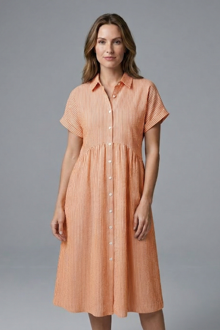 Casual yet elegant women's day dress, a collared button-front midi dress for versatile daily fashion.