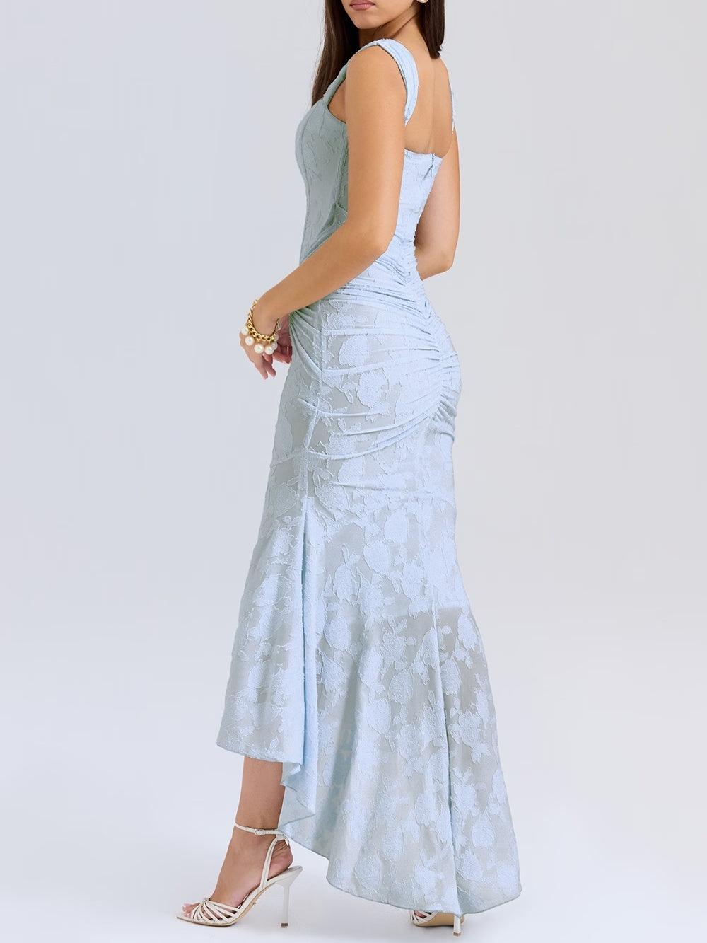 Chic women's party dress featuring a structured corset top and graceful mermaid hem.