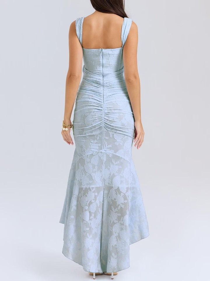 Sophisticated women's elegant formal dress, a mermaid style with a flattering corset design.