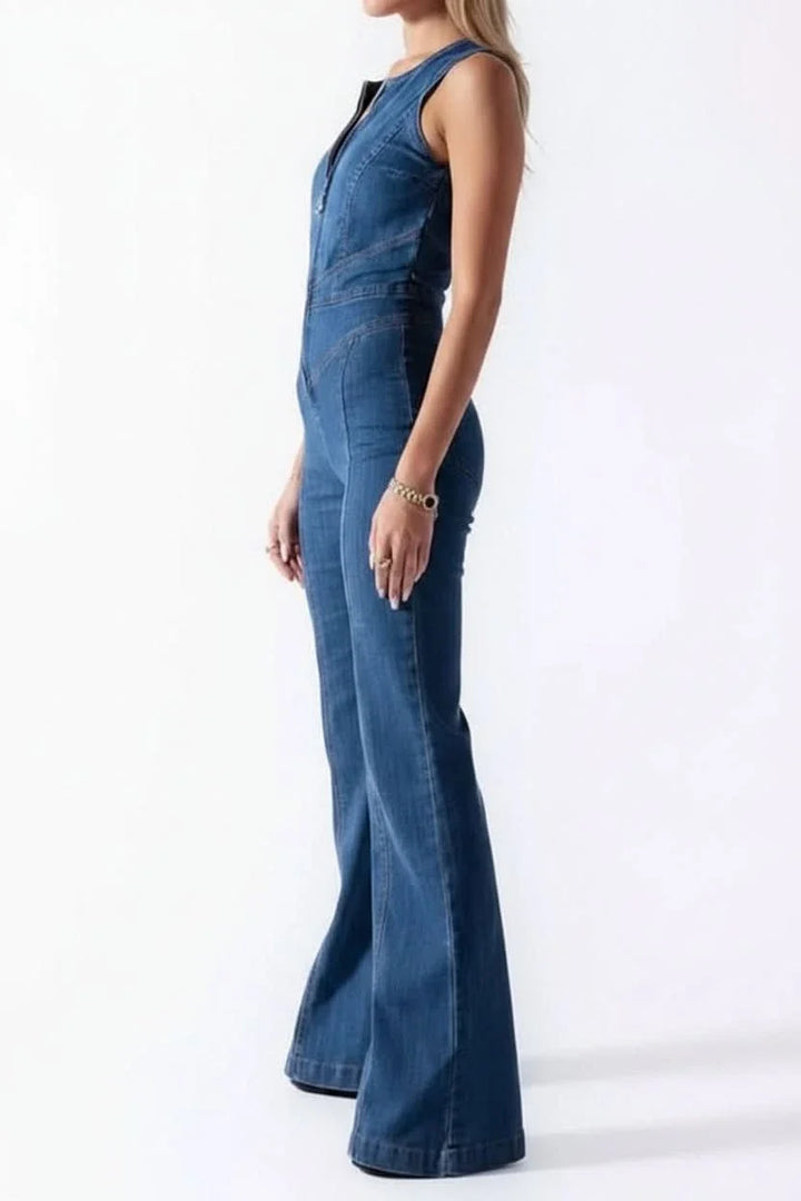 Stylish women's one-piece deep V-neck jumpsuit, a modern tailored fit for versatile fashion looks.