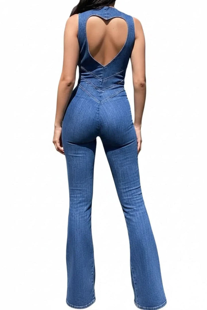 Comfortable & elegant women's deep V-neck jumpsuit, tailored for both evening & casual chic styles.