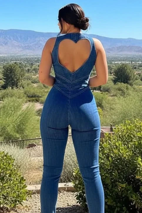 Sleek women's deep V-neck jumpsuit offering an elegant tailored fit & sophisticated silhouette for any event.