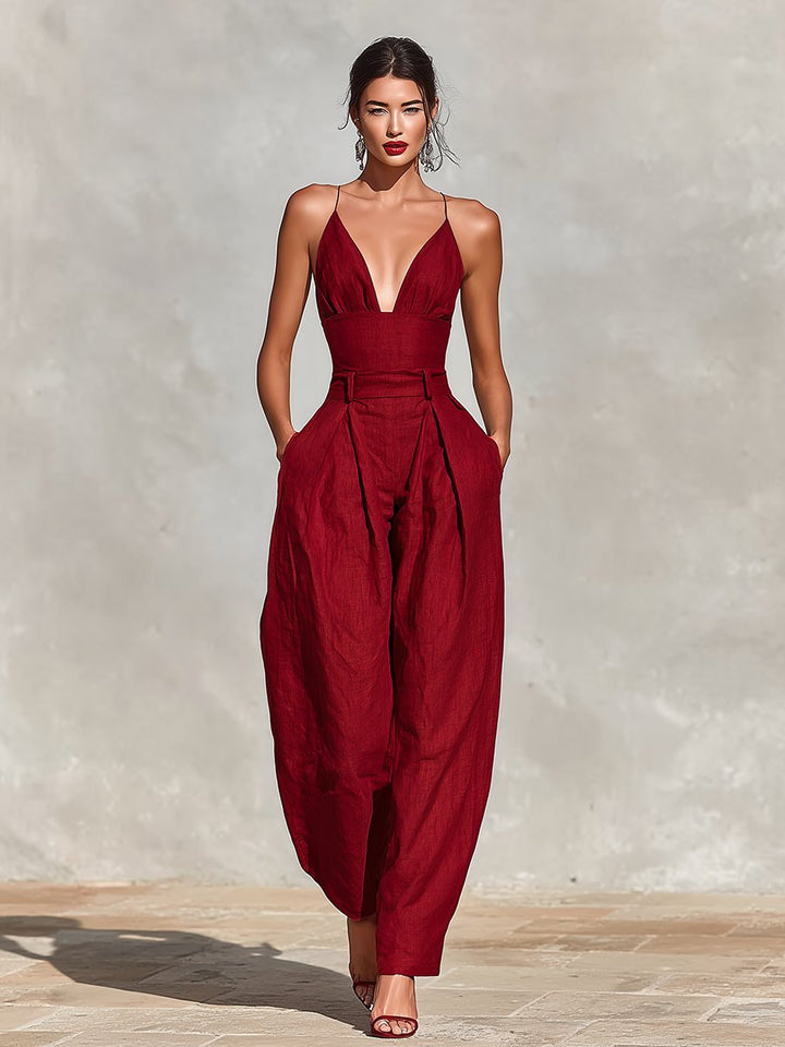 Chic sleeveless wide-leg jumpsuit, perfect for women's formal events, parties, and evening wear.