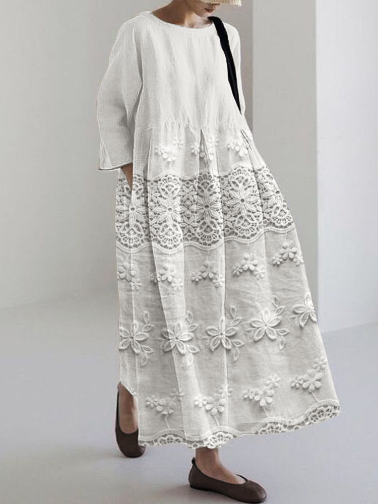 Beautiful pink women's lace midi dress. Elegant & versatile for summer parties, romantic evenings, or casual wear.