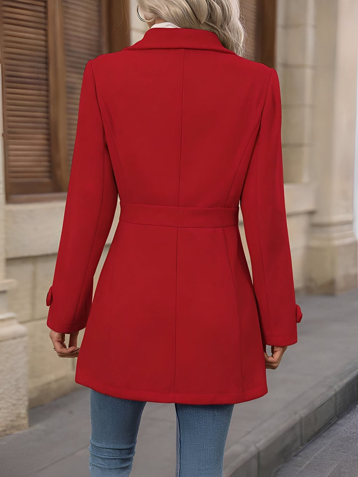 Sophisticated women's fall coat, double-breasted & belted for a timeless, chic look.