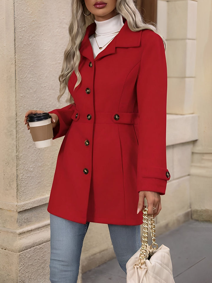 Women's versatile outerwear: double-breasted belted trench coat, perfect for any occasion.