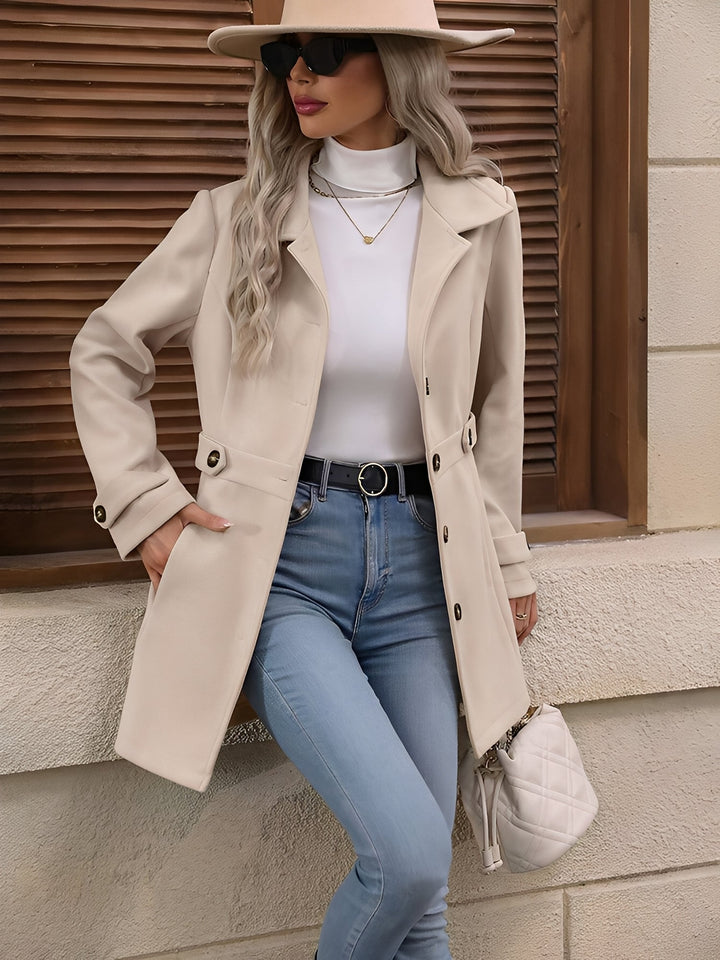 Elegant women's fall trench coat, double-breasted & belted for a chic look.