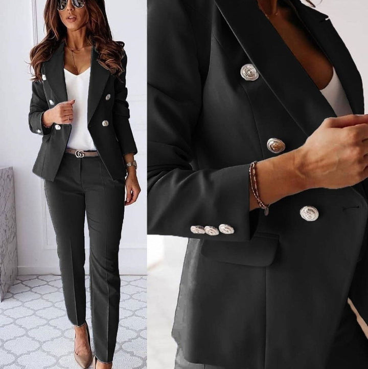 Elegant women's double-breasted suit set. Perfect business attire for office & formal events.