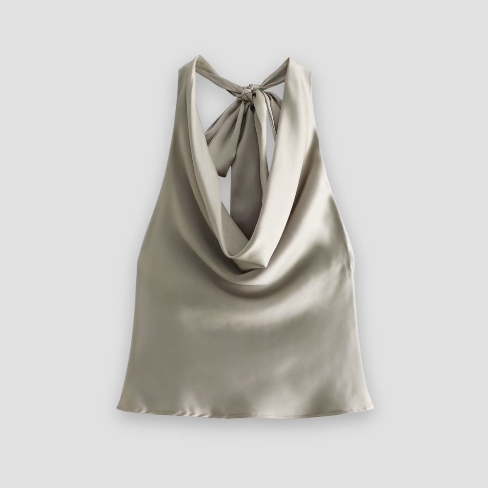 Chic sleeveless halter neck tank top, perfect for women's evening wear and stylish occasions.
