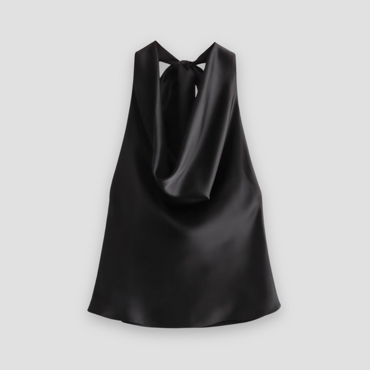 Sophisticated women's draped tank top with an elegant halter neck design for chic apparel.