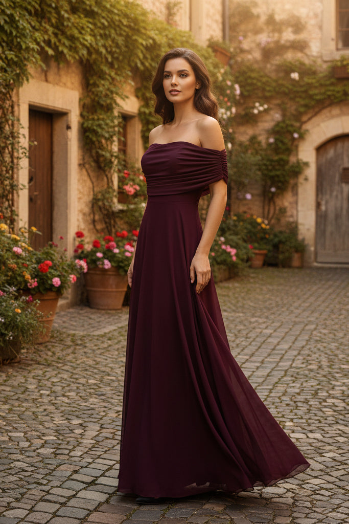 Stylish women's draped midi occasion dress. A versatile elegant party or wedding guest dress for formal events.