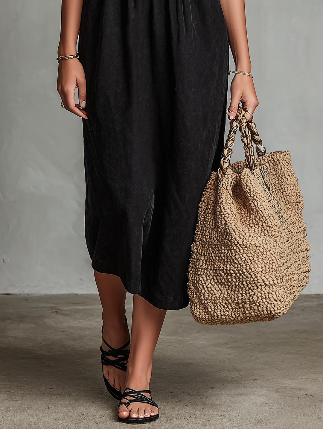 Women's embroidered midi dress with sleeveless design, elegant and relaxed fit for casual summer or day wear.