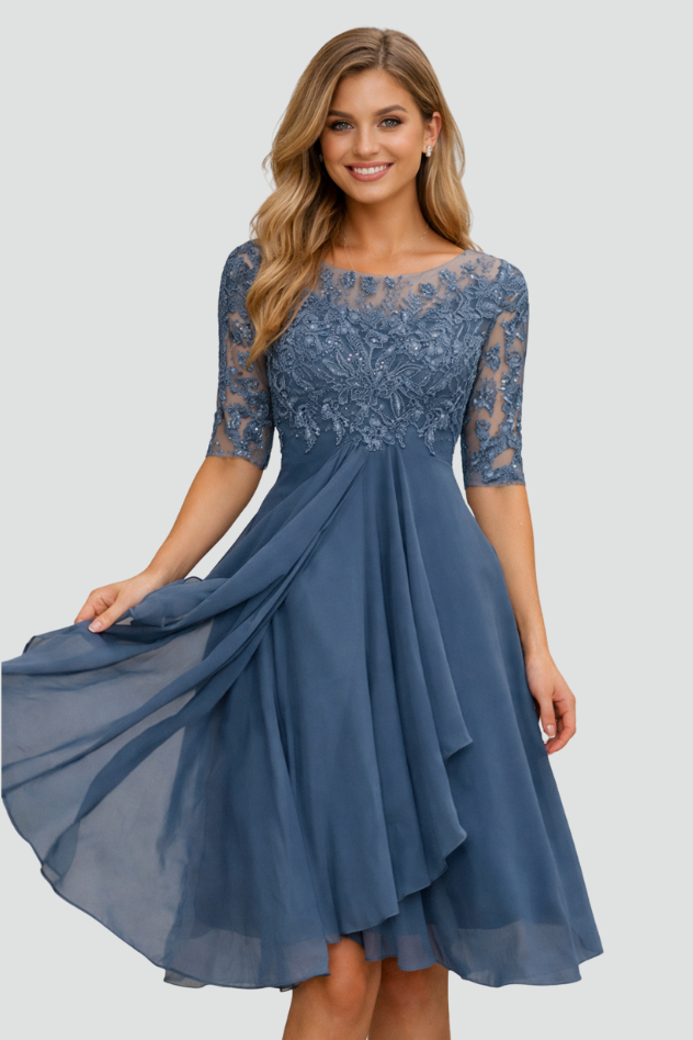 Elegant women's evening midi dress for special occasions. Perfect formal or cocktail party attire.