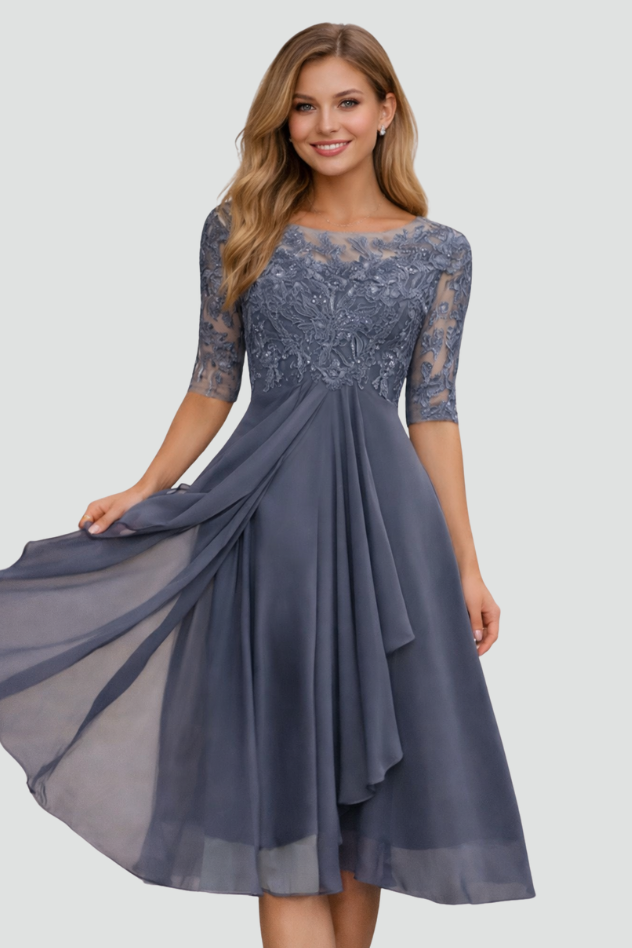 Beautiful women's elegant evening midi dress. A stylish formal or cocktail party dress for special occasions.