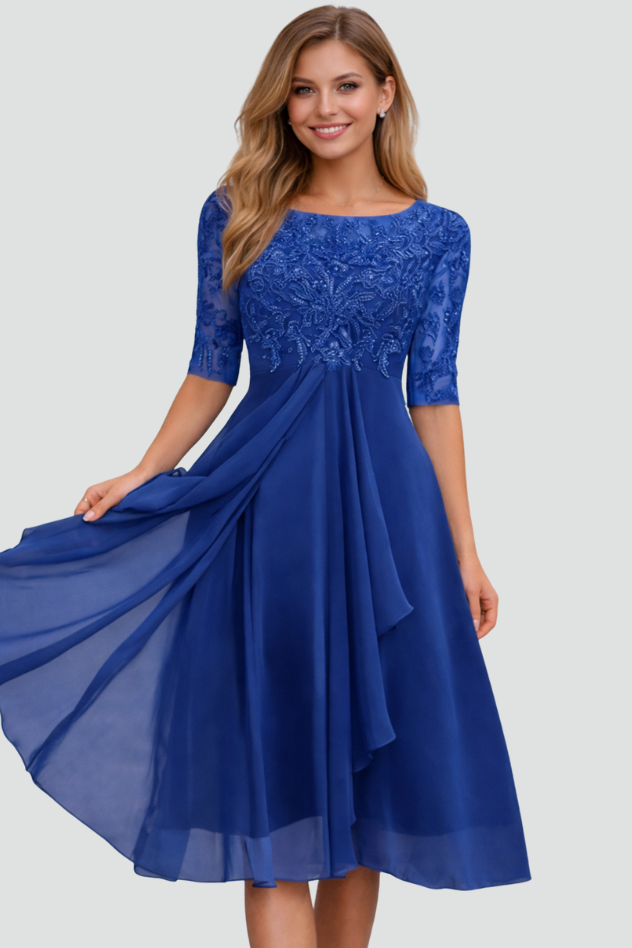 Women's elegant midi evening dress. Perfect formal, cocktail, or party dress for any special occasion.