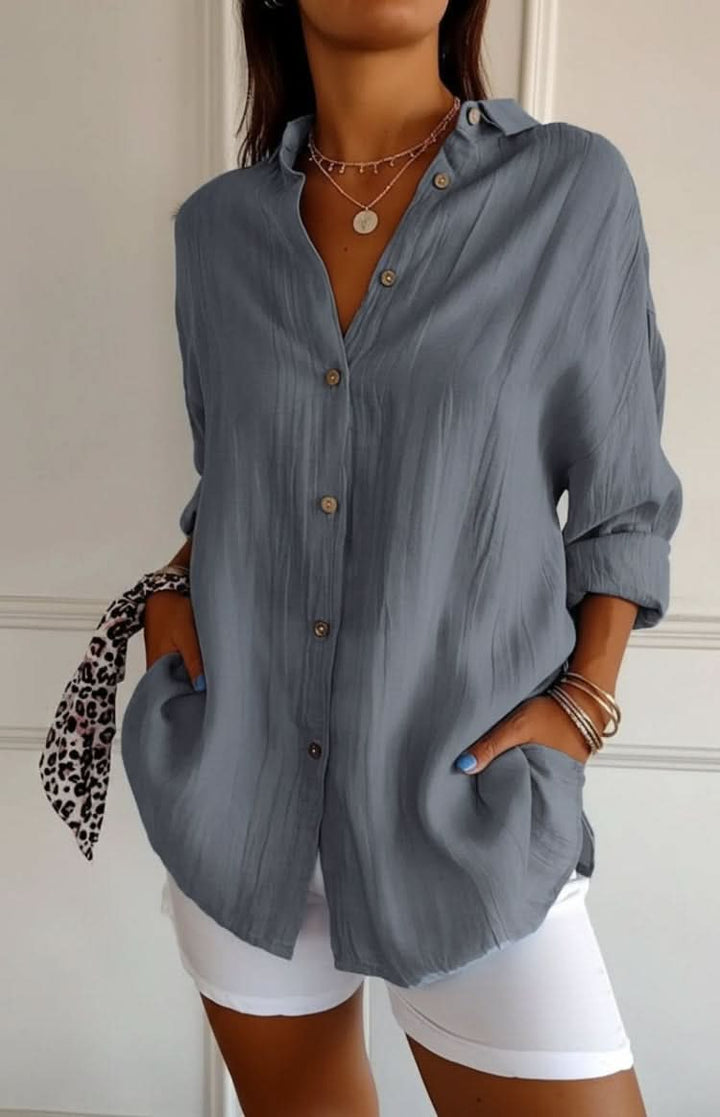 Multi-color women's elegant blouse, versatile long-sleeve top for both office & casual chic.