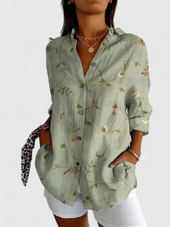 Pink women's elegant floral blouse, a versatile top perfect for spring, summer, or office wear.