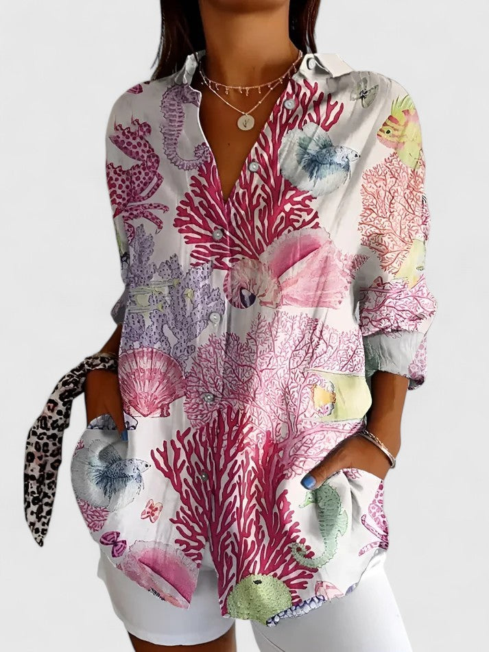 Women's elegant floral blouse, perfect office wear and chic spring fashion for a polished look.