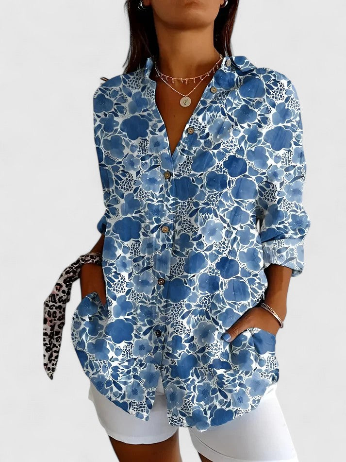 Casual women's floral blouse, elegant and chic, ideal for summer fashion and versatile daily wear.