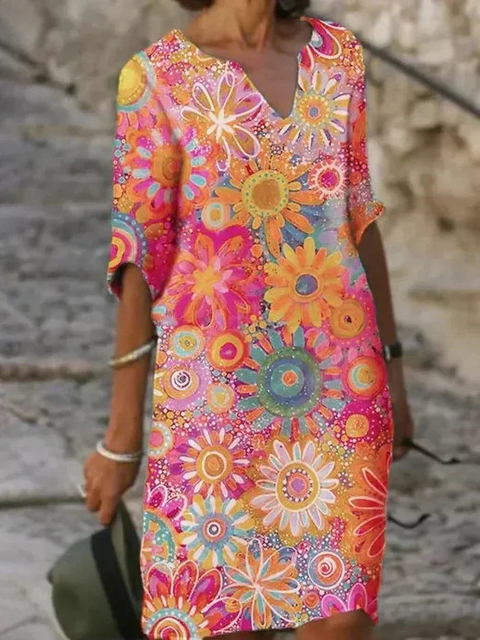 Elegant women's floral evening dress with tummy control. Perfect for parties & special occasions. Vibrant, fashionable.