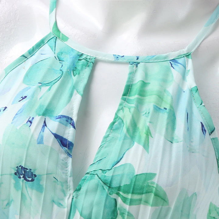 Graceful women's halter floral maxi dress, excellent for a summer wedding guest or special occasion party.
