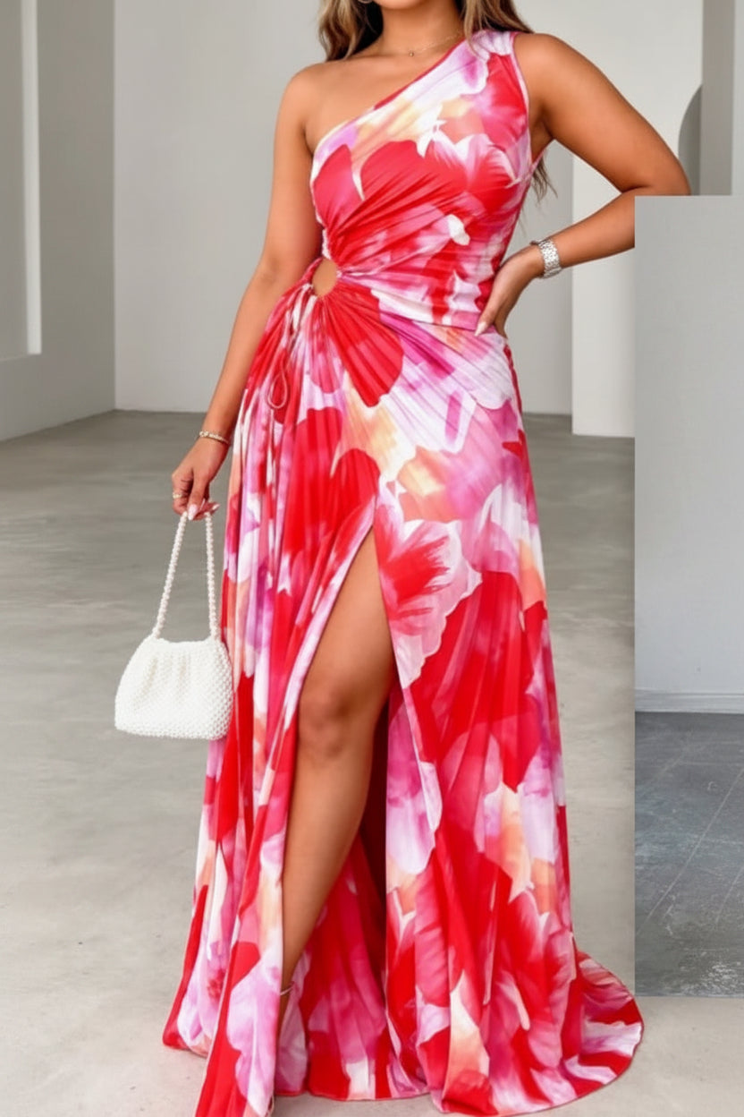 Elegant women's floral halter neck maxi dress featuring a stylish keyhole, ideal for summer, vacation, or parties.