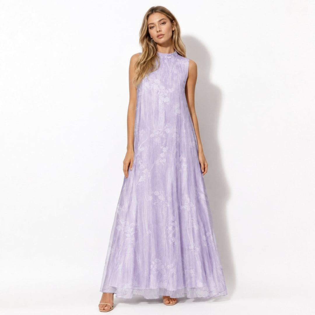 Elegant women's floral high neck maxi dress, perfect for wedding guests, special occasions, or formal events.