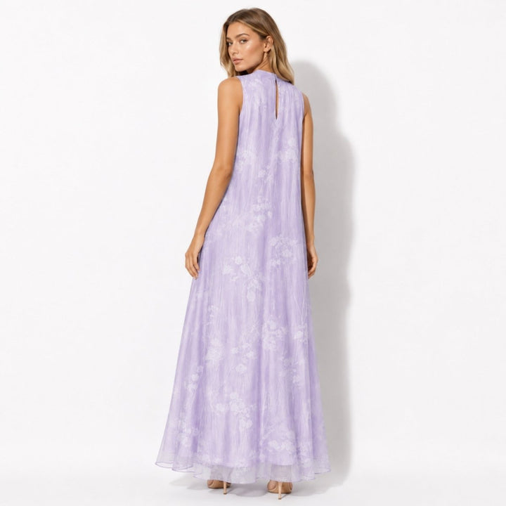 Chic women's high neck maxi dress featuring a beautiful floral print, suitable for weddings & formal events.