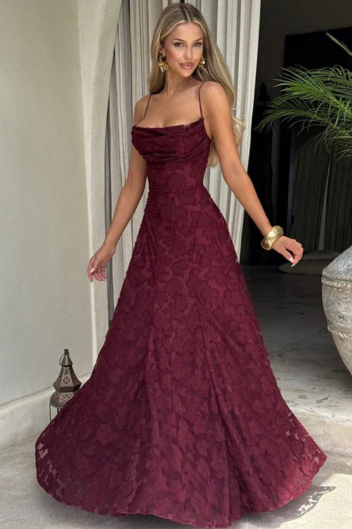 Women's formal floral jacquard maxi dress, perfect evening gown for special events & wedding guests.