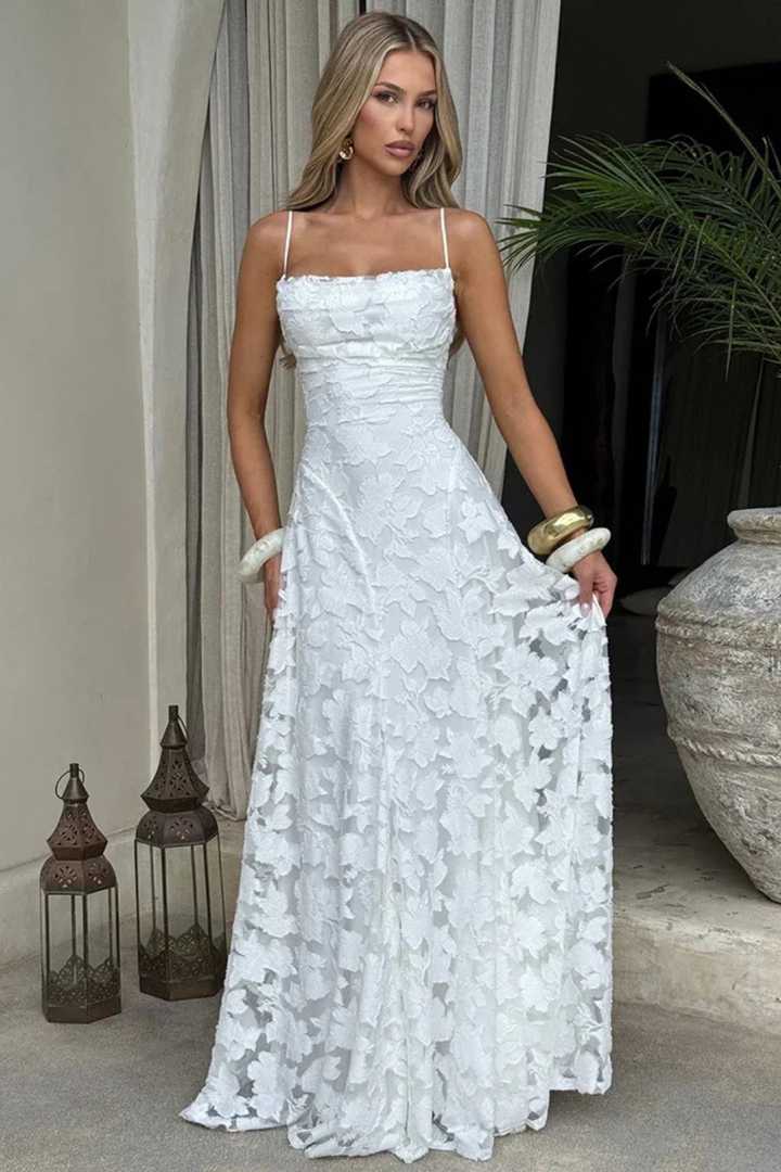 Exquisite women's floral jacquard maxi dress, perfect for weddings, parties, and special occasions.